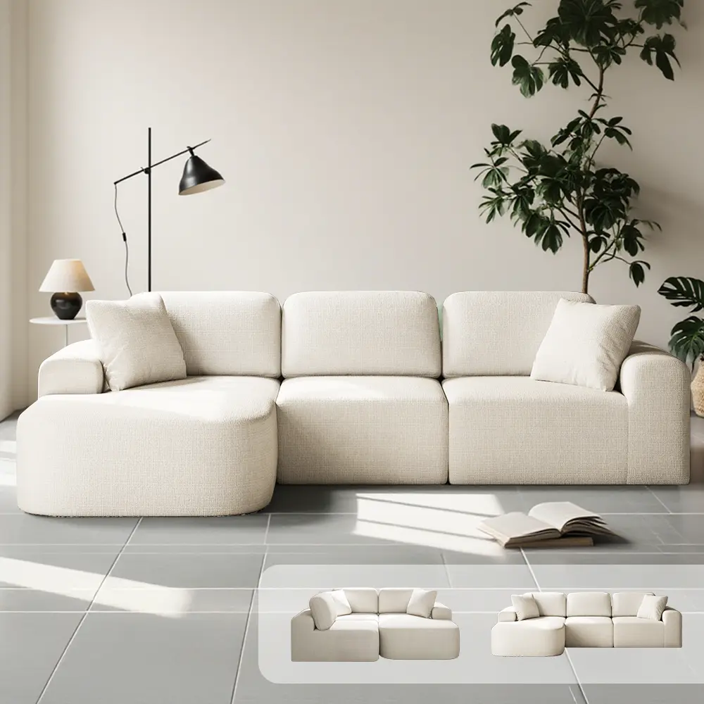 Sofá seccional modular de 107 pulgadas con chaise longue, sin necesidad de montaje, tapicería moderna con textura tejida, diseño convertible en forma de L para la sala de estar; un regalo para toda la familia: esposos, padres, etc.