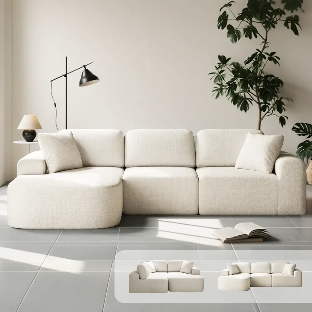Sofá seccional modular de 107 pulgadas con chaise longue, sin necesidad de montaje, tapicería moderna con textura tejida, diseño convertible en forma de L para la sala de estar; un regalo para toda la familia: esposos, padres, etc.
