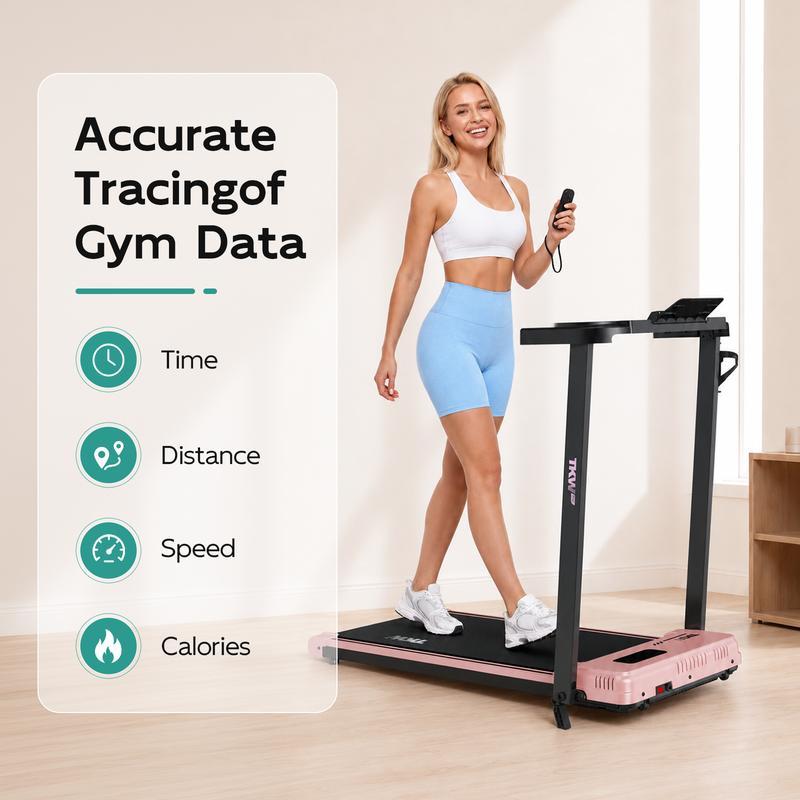 Cinta de correr TKW 3 en 1, color rosa, ligera, con motor silencioso, control remoto y ruedas para facilitar la movilidad, pantalla LED y función de vibración.