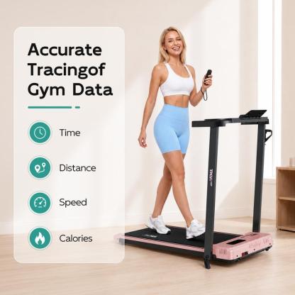 Cinta de correr TKW 3 en 1, color rosa, ligera, con motor silencioso, control remoto y ruedas para facilitar la movilidad, pantalla LED y función de vibración.