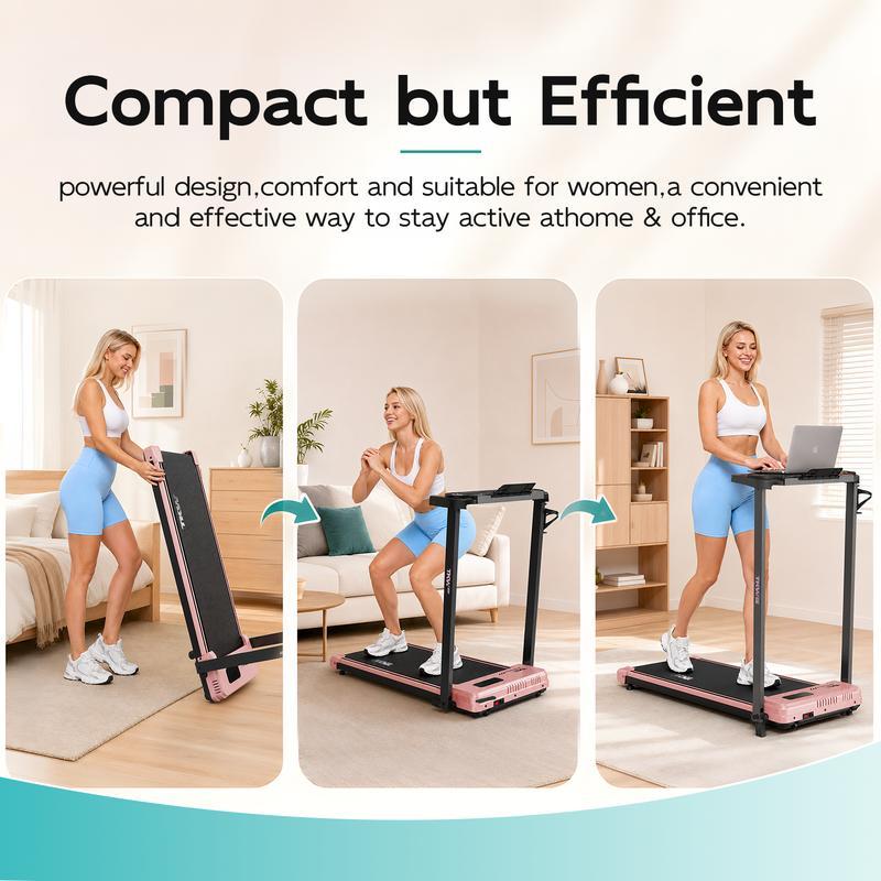 Cinta de correr TKW 3 en 1, color rosa, ligera, con motor silencioso, control remoto y ruedas para facilitar la movilidad, pantalla LED y función de vibración.