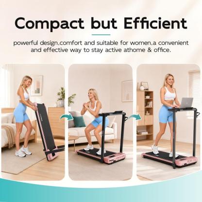 Cinta de correr TKW 3 en 1, color rosa, ligera, con motor silencioso, control remoto y ruedas para facilitar la movilidad, pantalla LED y función de vibración.