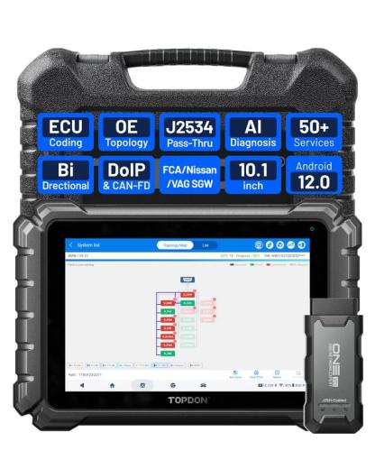 [Summervibes] TOPDON ONE — Herramienta de diagnóstico automotriz bidireccional de 10.1" (Escáner OBD2), con función Pass-Thru J2534, codificación de ECU, más de 50 servicios, escaneo completo de sistemas (TopFix AI) y mapeo de topología OE.