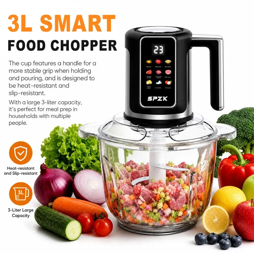 Picadora de carne eléctrica multifunción SPZTJK de 3 litros con pantalla a color - Trituradora de carne de cocina de 110 V