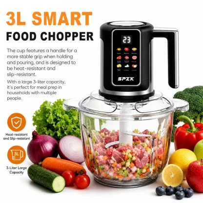 Picadora de carne eléctrica multifunción SPZTJK de 3 litros con pantalla a color - Trituradora de carne de cocina de 110 V