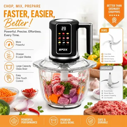 Picadora de carne eléctrica multifunción SPZTJK de 3 litros con pantalla a color - Trituradora de carne de cocina de 110 V