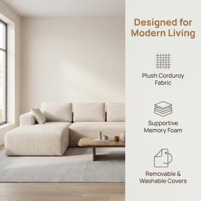 Sofá modular moderno de pana en forma de L, estilo "nube", sofá para sala de estar, seccional económico y cómodo.