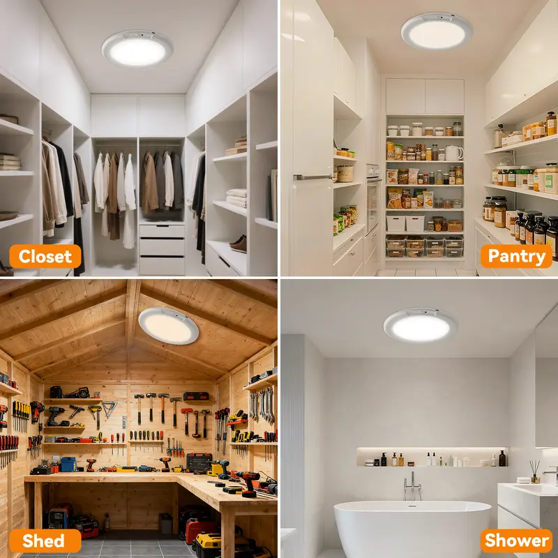 Lámparas de techo LED recargables GIVRYES, paquete de 2, 3 modos de color, sensor de movimiento con control remoto, iluminación inalámbrica magnética a batería, sensor automático y puerto de carga para armario, porche, luces LED