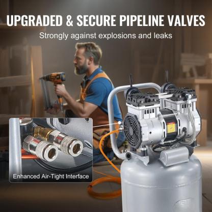 Compresor de aire VEVOR de 13 galones, 2 HP, 4.6 SCFM a 90 PSI, sin aceite, ultra silencioso (66 dB) para inflado de neumáticos, reparación de automóviles, clavado en carpintería y pintura con pistola (presión máx. de 125 PSI)