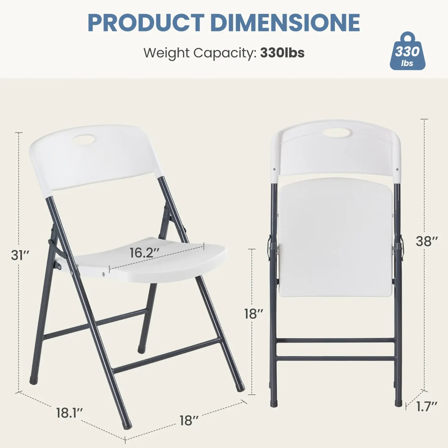 Silla plegable de plástico con respaldo ergonómico