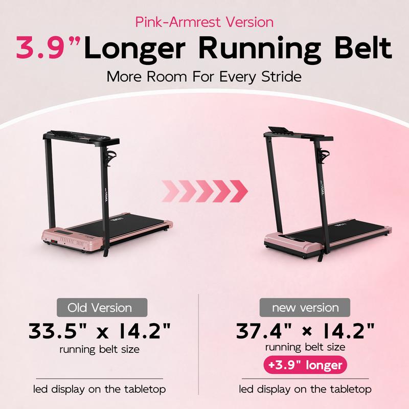 Cinta de correr TKW 3 en 1, color rosa, ligera, con motor silencioso, control remoto y ruedas para facilitar la movilidad, pantalla LED y función de vibración.