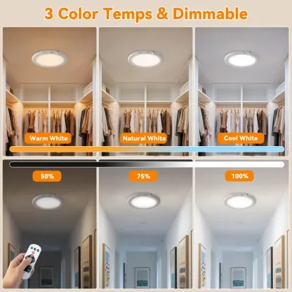 Lámparas de techo LED recargables GIVRYES, paquete de 2, 3 modos de color, sensor de movimiento con control remoto, iluminación inalámbrica magnética a batería, sensor automático y puerto de carga para armario, porche, luces LED