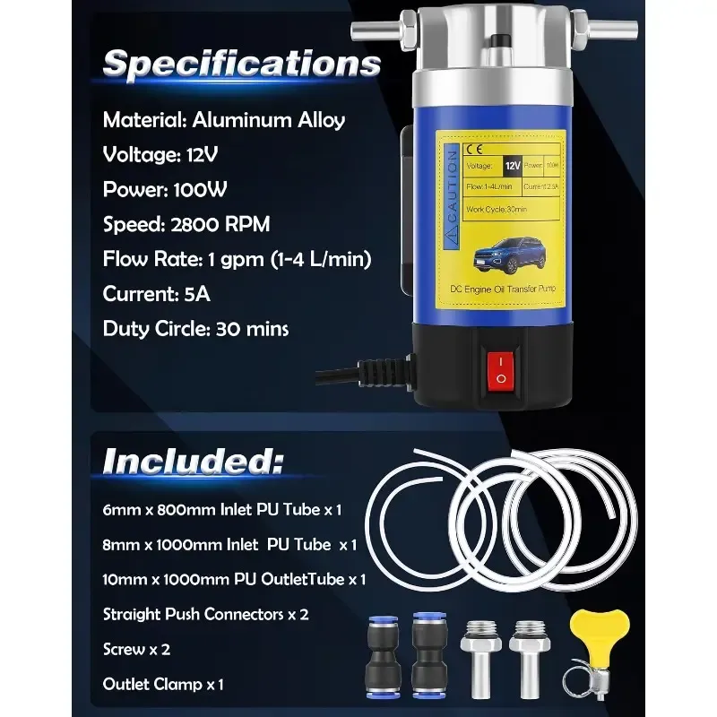 Bomba de aceite eléctrica de 12 V y 100 W para transferencia de fluidos.