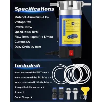 Bomba de aceite eléctrica de 12 V y 100 W para transferencia de fluidos.