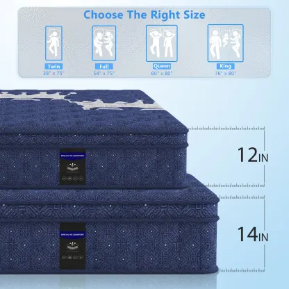 Colchón híbrido en caja con sábana bajera ajustable GRATIS – Firmeza media, soporte de 12 o 14 pulgadas (tamaños Twin, Full, Queen y King)