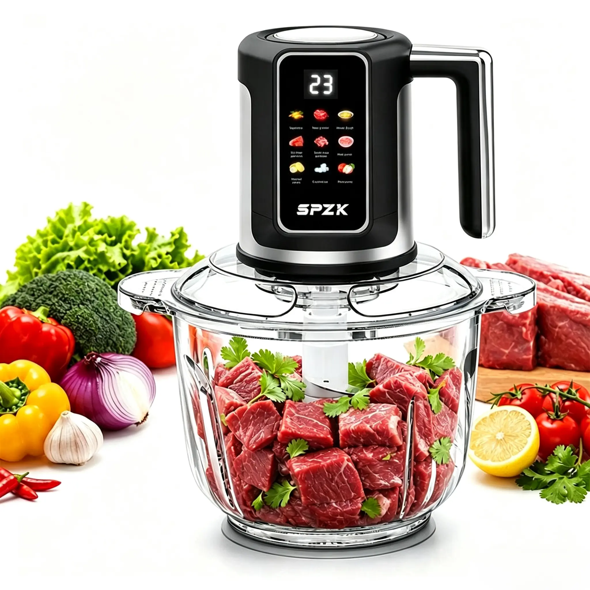 Picadora de carne eléctrica multifunción SPZTJK de 3 litros con pantalla a color - Trituradora de carne de cocina de 110 V