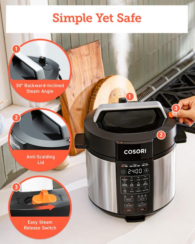Paquete COSORI 9 en 1: Olla a presión de 6 cuartos y arrocera multifunción de 5 cuartos (18 en 1). Electrodoméstico multifuncional con funciones de saltear, cocción lenta, vapor, sous vide, esterilizador, función de mantener caliente durante 24 horas