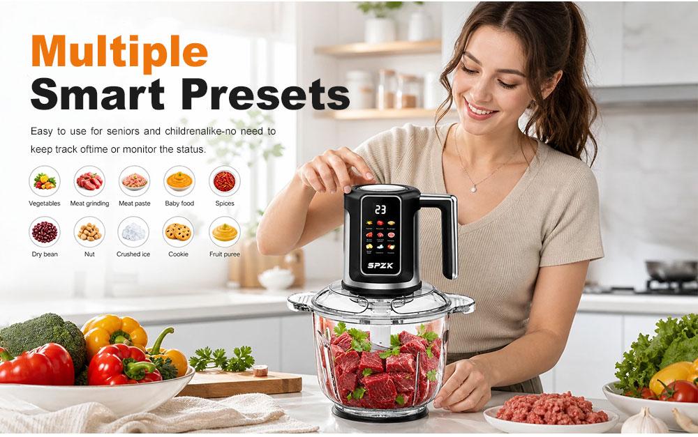SPZTJK 3L Color Screen 110V Electric Multi-Function Meat Grinder - Compact Kitchen Gadget, Meat Chopper, Slicer-Shredder Attachment, 2-Blade Mini Food Processor, 2 Dishwasher-Safe Bowls, BPA-Free, Less Scrubbing for Home Kitchen Use