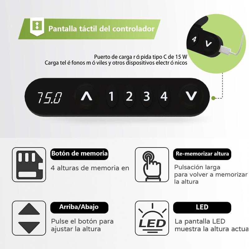Escritorio Altura Ajustable Con 4 Botones de Almacenamiento Electrico Con Tipo-C Escritorio Gamer Escritorio Oficina Escritorio Minimalista Escritorio Modernos