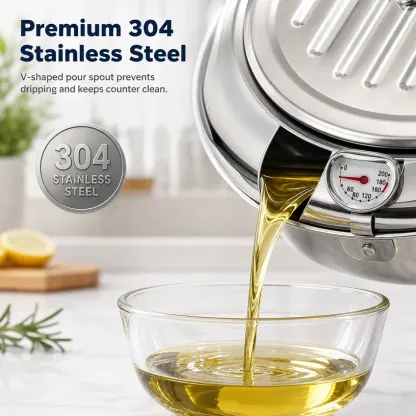 Freidora de acero inoxidable 304 con termómetro y boquilla de derivación, 3,4 L/2,2 L