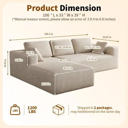 Sofá modular moderno de pana en forma de L, estilo "nube", sofá para sala de estar, seccional económico y cómodo.