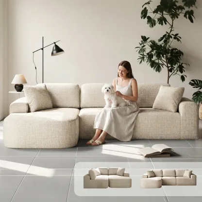 Sofá seccional modular de 107 pulgadas con chaise longue, sin necesidad de montaje, tapicería moderna con textura tejida, diseño convertible en forma de L para la sala de estar; un regalo para toda la familia: esposos, padres, etc.