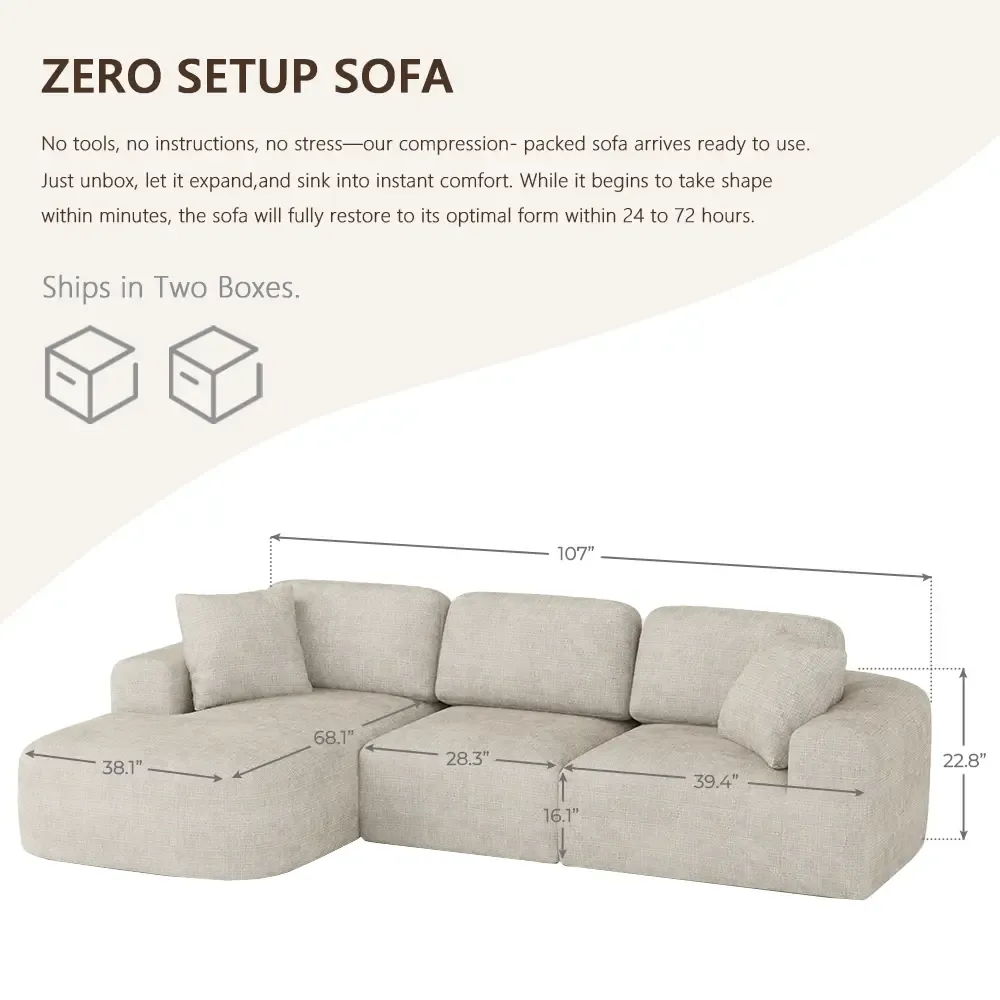 Sofá seccional modular de 107 pulgadas con chaise longue, sin necesidad de montaje, tapicería moderna con textura tejida, diseño convertible en forma de L para la sala de estar; un regalo para toda la familia: esposos, padres, etc.