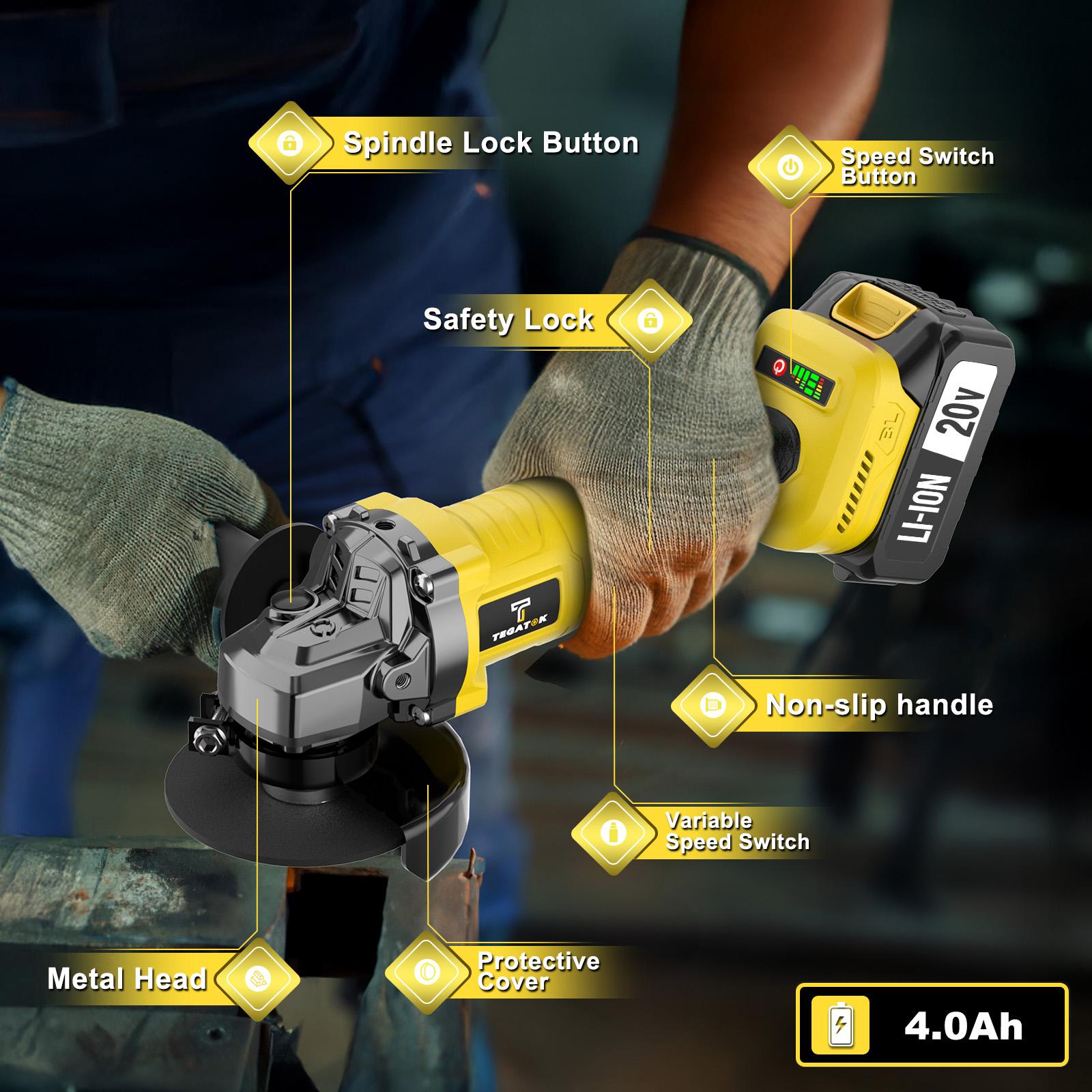 4-in-1 Brushless Cordless Power Tool Set: Electric Rotary Hammer,Cordless Drill, Cordless Angle Grinder & Impact Wrench - Heavy Duty Combo Kit with 3x 4.0Ah Batteries for Construction& Metal Fabrication,Perfect Tools Set for DIYers Wireless Drill Set