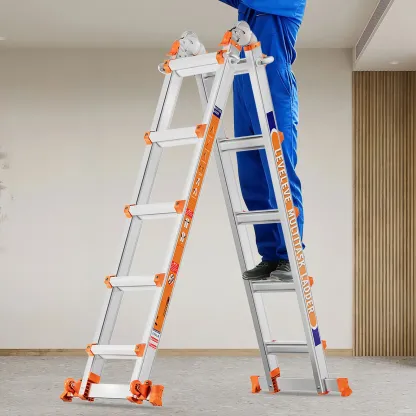 Escalera extensible multiposición LEVELEVE — Convertible a diferentes modos, escalera de tijera tipo A con barras estabilizadoras, diseño de ancho compacto al plegarse, capacidad de carga de 330 lb, con ruedas; segura para uso doméstico y trabajos en tech