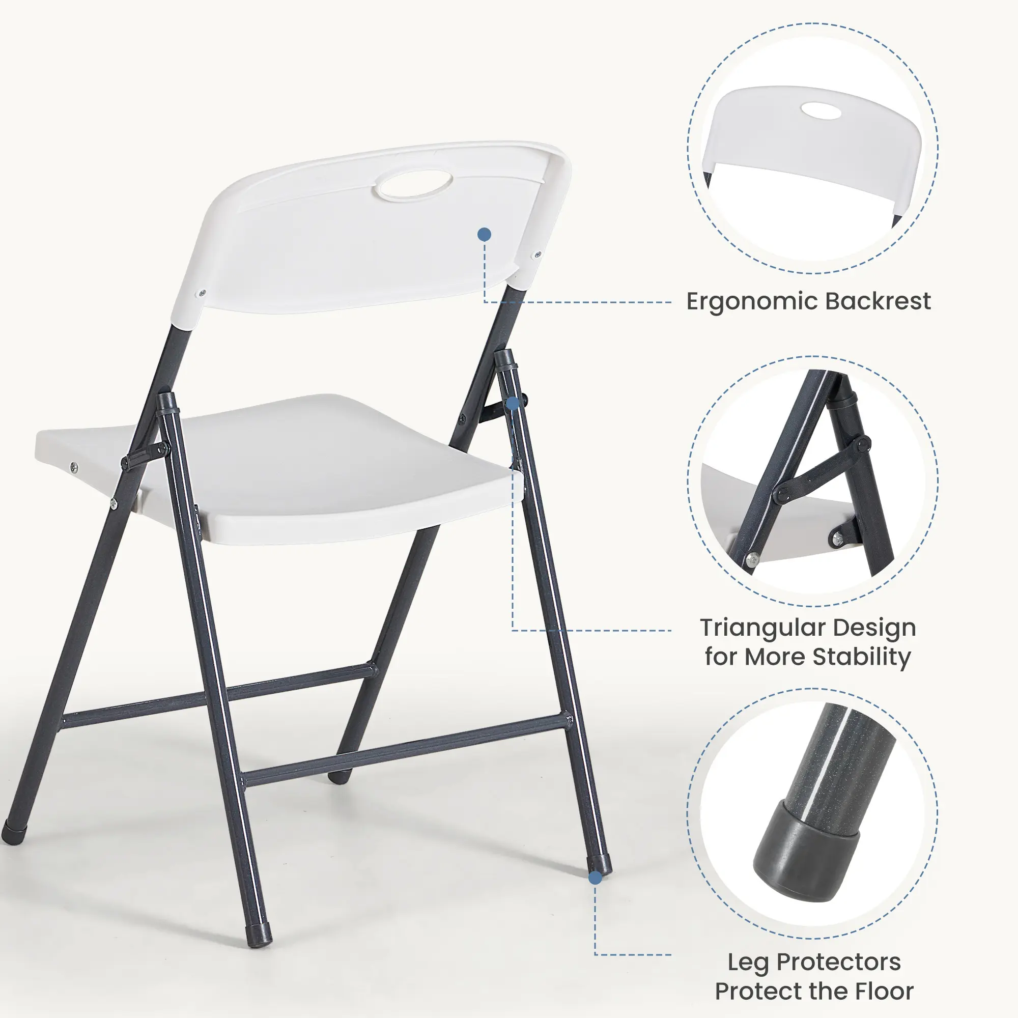 Silla plegable de plástico con respaldo ergonómico