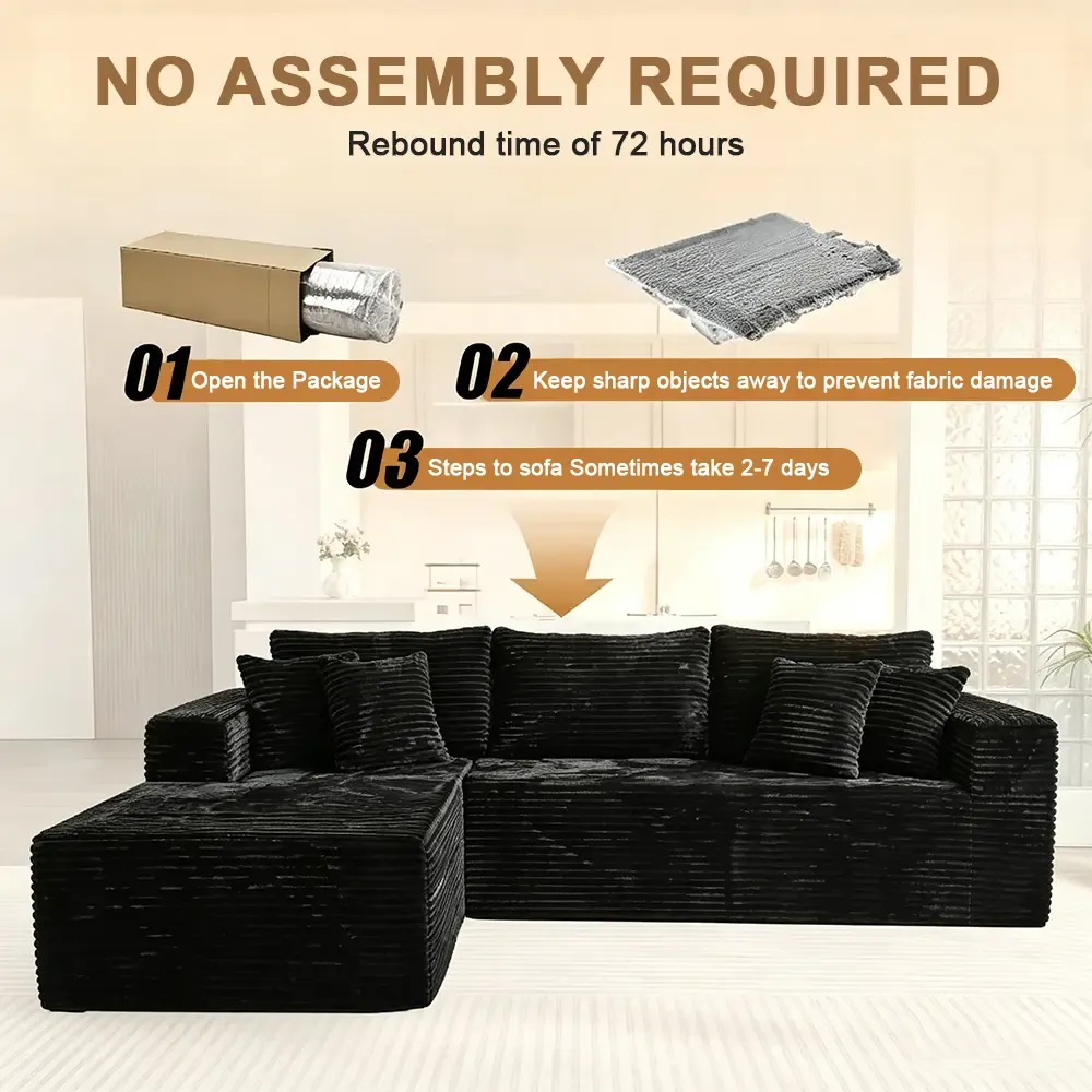 Conjunto moderno de sofá reclinable modular en forma de L de terciopelo