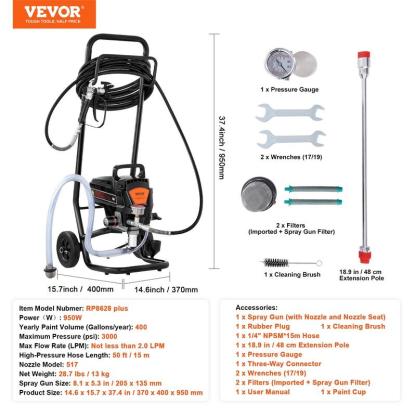 Pulverizador de pintura sin aire con soporte, 3000 PSI, 750 W, para interiores y exteriores del hogar, muebles y vallas, TikTokShopBlackFriday, pulverizador de pintura manual con manguera, VEVOR Super Brand Day