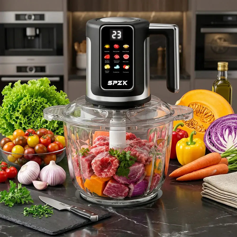 Picadora de carne eléctrica multifunción SPZTJK de 3 litros con pantalla a color - Trituradora de carne de cocina de 110 V