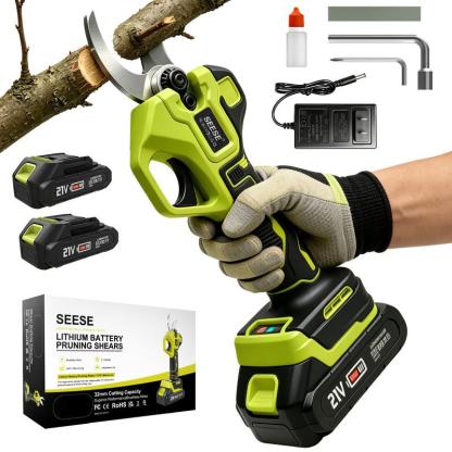 Tijeras de podar eléctricas SEESE para jardinería: tijeras de podar inalámbricas de 3,17 cm (1,25") de corte, motor sin escobillas, batería doble de 21 V para podar árboles y flores.