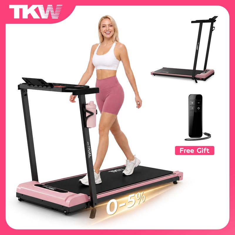Cinta de correr TKW 3 en 1, color rosa, ligera, con motor silencioso, control remoto y ruedas para facilitar la movilidad, pantalla LED y función de vibración.