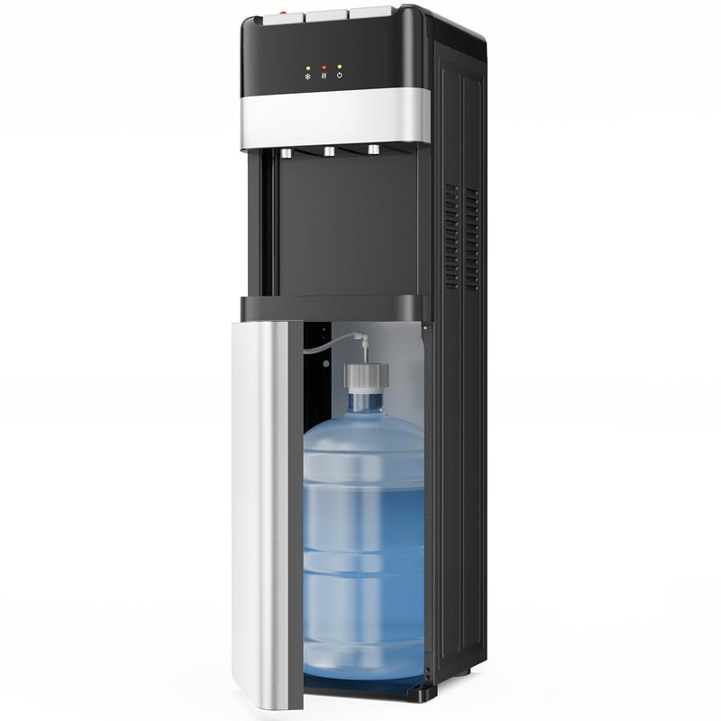 Dispensador de agua Sweetcrispy de 5 galones con carga inferior, de acero inoxidable, 3 ajustes de temperatura (caliente, ambiente, fría), bloqueo de seguridad para niños, control de temperatura para dispensadores y enfriadores de agua automáticos en el h