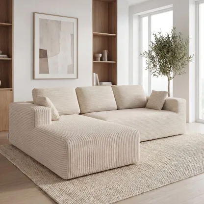 Sofá modular moderno de pana en forma de L, estilo "nube", sofá para sala de estar, seccional económico y cómodo.