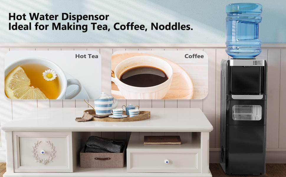 COWSAR Water Dispenser with Ice Maker Function, Top Loading Hot and Cold Water Cooler for 5 Gallon Bottle - Includes Child Safety Lock - Water Machine for Home, Office, Garage - Black