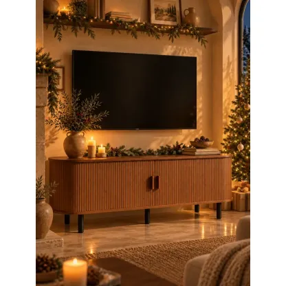 ONBRILL Modern Fluted TV Stand for Up to 70-Inch TVs - Sliding Doors and Storage