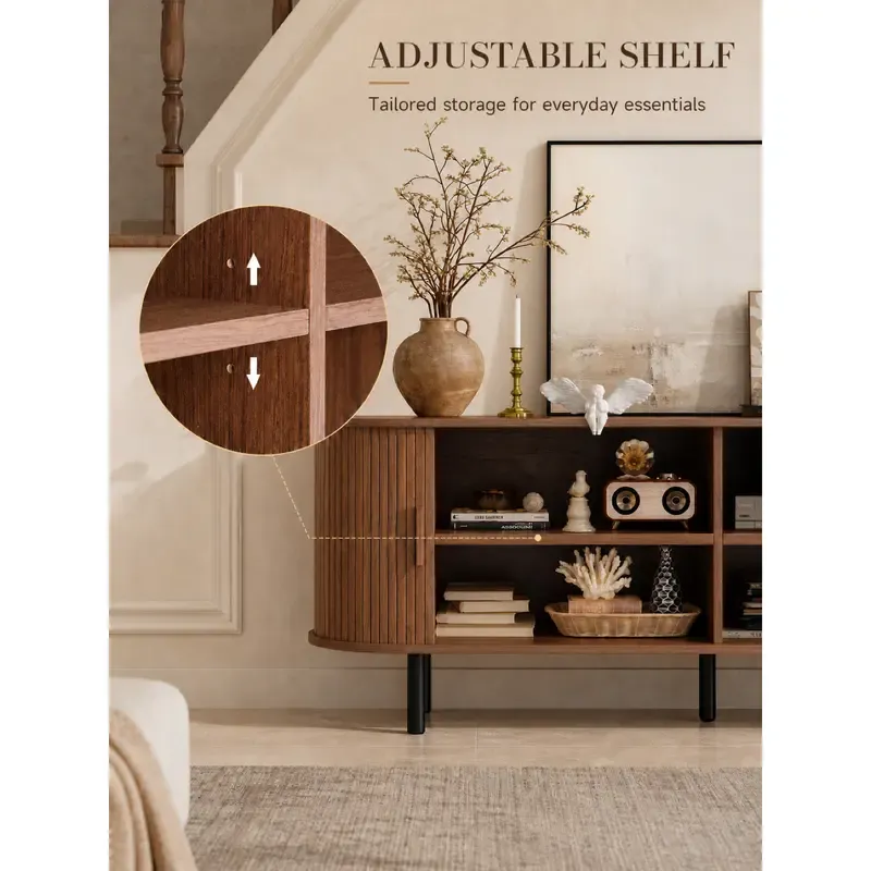 ONBRILL Modern Fluted TV Stand for Up to 70-Inch TVs - Sliding Doors and Storage