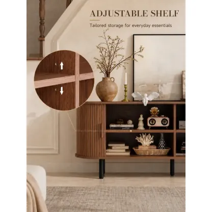 ONBRILL Modern Fluted TV Stand for Up to 70-Inch TVs - Sliding Doors and Storage