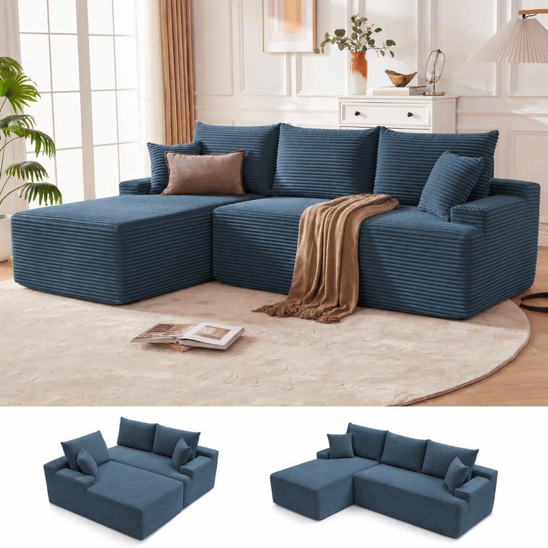 【1-2 paquetes】Sofá cama modular en forma de U/L de 118 pulgadas (sin estructura rígida), incluye 2 cojines; sofá modular extragrande de 6 plazas, cómodo sofá tipo «nube» tapizado en pana con asientos profundos, mullido y acogedor para la sala de estar; no