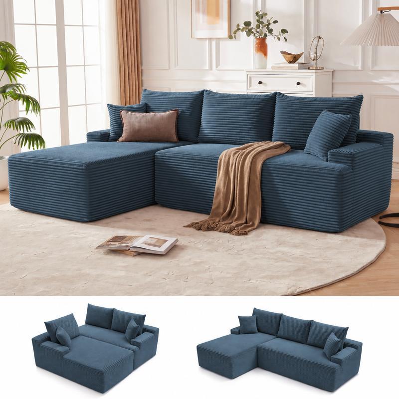【1-2 paquetes】Sofá cama modular en forma de U/L de 118 pulgadas (sin estructura rígida), incluye 2 cojines; sofá modular extragrande de 6 plazas, cómodo sofá tipo «nube» tapizado en pana con asientos profundos, mullido y acogedor para la sala de estar; no