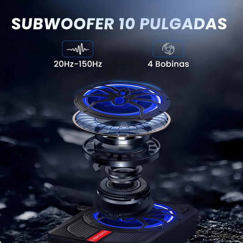 Subwoofer montado en el asiento con potencia máxima de 1000 W, subwoofer ultrafino de 10 pulgadas, actualización del sistema de audio del automóvil, equipo de audio moderno, altavoz ultrafino, esencial para viajes por carretera.