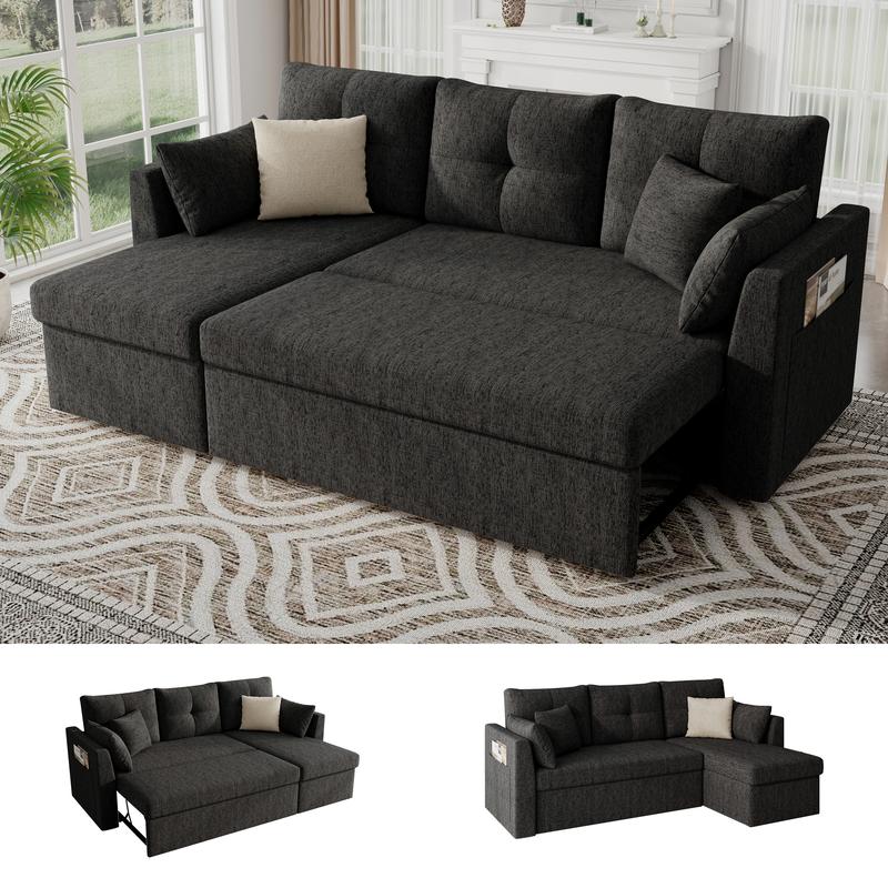 Sofá cama extragrande, sofá convertible 2 en 1 de 106 pulgadas con chaise longue y doble espacio de almacenamiento, sofá cama modular con bolsillo lateral para la sala de estar #sofácama