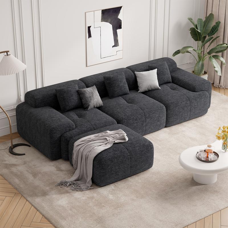 Sofá seccional en forma de L, robusto y tapizado (122 pulgadas) – Sofá moderno de 4 plazas en tejido tipo chenilla, modelo tipo «nube»; sofá convertible preensamblado con brazos fijos, tela transpirable y otomana configurable para la sala de estar.