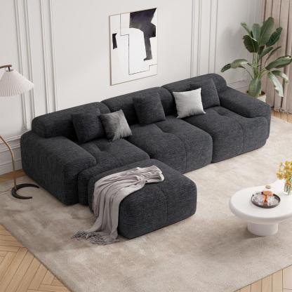 Sofá seccional en forma de L, robusto y tapizado (122 pulgadas) – Sofá moderno de 4 plazas en tejido tipo chenilla, modelo tipo «nube»; sofá convertible preensamblado con brazos fijos, tela transpirable y otomana configurable para la sala de estar. La oto