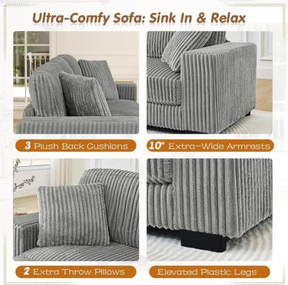 Sofá modular en forma de L (configurable a izquierda o derecha) – Tapizado en tela tipo «borreguito» (teddy) con acabado capitoné, estructura de madera maciza, relleno de espuma; incluye función de sofá cama, otomana y 2 cojines. Ideal para sala de estar 