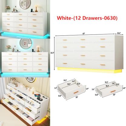 Cómoda con luz LED y estación de carga, mueble con cajones de estilo moderno para armario, organizador de cajones amplio para dormitorio, sala de estar, entrada o pasillo