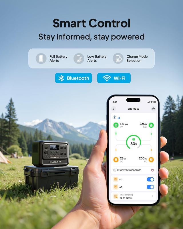 Estación de energía portátil BLUETTI Elite 100 V2 de 1024 Wh, generador solar con batería LiFePO4, equipado con 4 tomas de CA de 1800 W (pico de 3600 W) para respaldo; un 35 % más compacto, ideal para acampadas y cortes de energía (panel solar opcional).